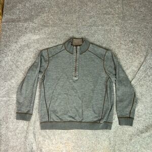 Tommy Bahama Mens Sweater Large Pullover Gray Brown Reversible 1/4 Zip Casual